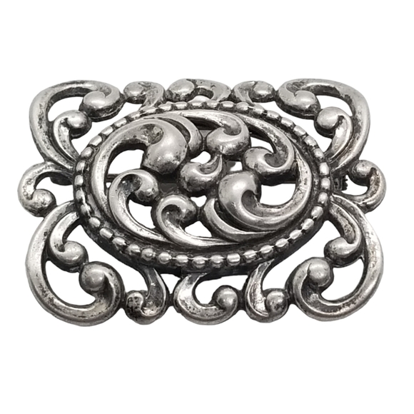 DANECRAFT VINTAGE 1940s STERLING SILVER ART NOUVEAU DESIGN BROOCH - Picture 2 of 4
